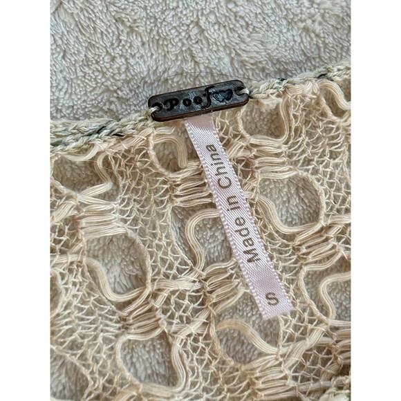 Poof! Heathered Green V-Neck Sweater with Open Knit Back size S Semi-sheer - Picture 3 of 6